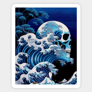 Great Wave with Goth Skull Magnet